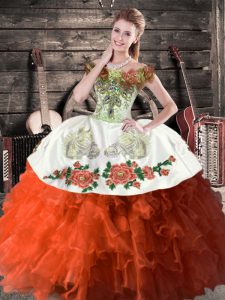 Wonderful Rust Red Sleeveless Satin and Organza Lace Up 15th Birthday Dress for Sweet 16 and Quinceanera