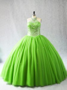 Sleeveless Tulle Court Train Lace Up 15 Quinceanera Dress in with Beading