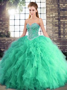 Deluxe Sleeveless Beading and Ruffles Lace Up Vestidos de Quinceanera