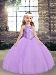 Romantic Lavender Winning Pageant Gowns Party and Wedding Party with Beading Scoop Sleeveless Lace Up