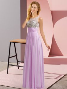 Amazing Empire Quinceanera Court of Honor Dress Lavender Scoop Chiffon Sleeveless Floor Length Side Zipper