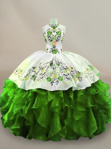 Delicate Sleeveless Floor Length Embroidery Lace Up Sweet 16 Quinceanera Dress with Green