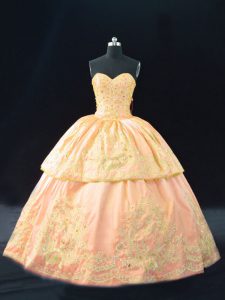 Peach Lace Up Halter Top Appliques Quinceanera Gowns Satin Sleeveless