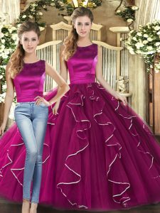 Suitable Sleeveless Ruffles Lace Up Quinceanera Gowns