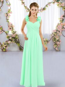 Stylish Apple Green Empire Hand Made Flower Court Dresses for Sweet 16 Lace Up Chiffon Sleeveless Floor Length