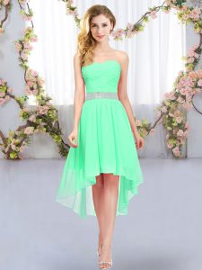 Green Sleeveless High Low Belt Lace Up Quinceanera Dama Dress