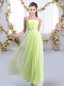 Yellow Green Strapless Neckline Beading Court Dresses for Sweet 16 Sleeveless Lace Up