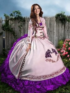 Amazing Purple Quince Ball Gowns Sweet 16 and Quinceanera with Embroidery and Ruffles Sweetheart Sleeveless Lace Up