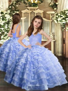 Hot Sale Ball Gowns Kids Pageant Dress Lavender Straps Organza Sleeveless Floor Length Lace Up