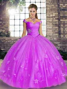 Ideal Off The Shoulder Sleeveless Lace Up Quinceanera Gown Lavender Tulle