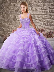 Ball Gowns Sleeveless Lavender Ball Gown Prom Dress Court Train Lace Up