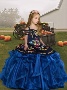 Ball Gowns Child Pageant Dress Blue Straps Organza Sleeveless Floor Length Lace Up