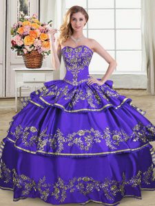 Flare Purple Sweetheart Neckline Embroidery and Ruffled Layers Quinceanera Dress Sleeveless Lace Up