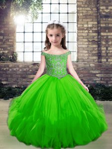 New Style Tulle Off The Shoulder Sleeveless Lace Up Beading Little Girls Pageant Dress in