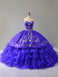 Sweetheart Sleeveless Sweet 16 Quinceanera Dress Floor Length Embroidery and Ruffled Layers Blue Organza