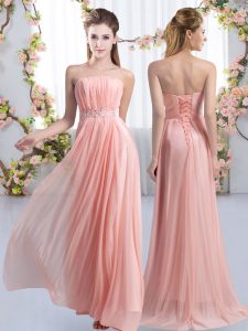 Pink Strapless Neckline Beading Quinceanera Court Dresses Sleeveless Lace Up