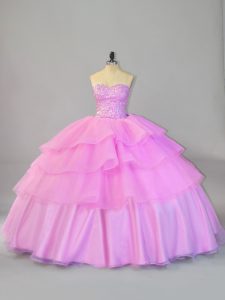 Beauteous Lilac Sweetheart Neckline Ruffled Layers 15 Quinceanera Dress Sleeveless Lace Up