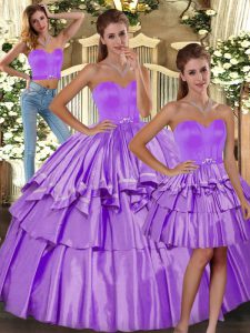 Delicate Lilac Backless Quince Ball Gowns Ruffled Layers Sleeveless Floor Length