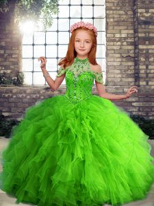 Cheap Sleeveless Floor Length Beading and Ruffles Lace Up Little Girls Pageant Dress with