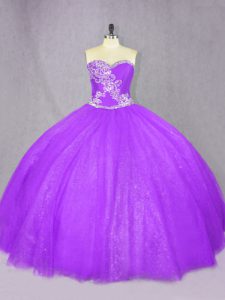 Custom Fit Floor Length Lavender Quinceanera Dress Tulle Sleeveless Beading