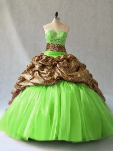 Lace Up Strapless Beading and Pick Ups Quince Ball Gowns Organza and Printed Sleeveless Brush Train