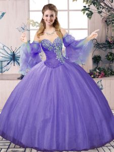 Exceptional Beading Quince Ball Gowns Lavender Lace Up Sleeveless Floor Length