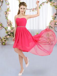 Beauteous High Low Lace Up Vestidos de Damas Hot Pink for Wedding Party with Beading