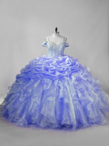 Enchanting Straps Sleeveless Organza Ball Gown Prom Dress Beading and Ruffles and Pick Ups Brush Train Lace Up