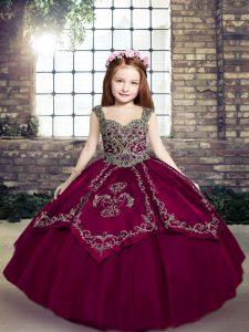 Best Selling Floor Length Fuchsia Little Girls Pageant Dress Straps Sleeveless Lace Up