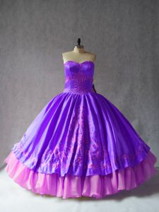 Purple Lace Up Sweetheart Embroidery Quinceanera Dresses Satin and Organza Sleeveless