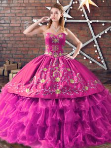 Fuchsia Quinceanera Dress Sweet 16 and Quinceanera with Embroidery Sweetheart Sleeveless Lace Up