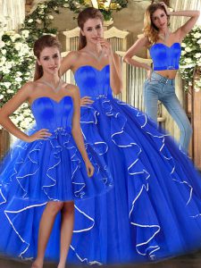 Sweetheart Sleeveless Vestidos de Quinceanera Floor Length Ruffles Blue Tulle