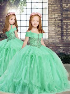 Apple Green Lace Up Pageant Dress Toddler Beading and Ruffles Sleeveless Floor Length