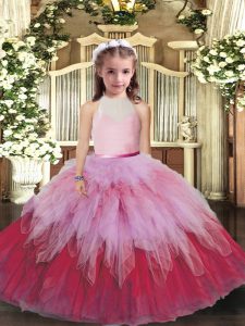 Fashion Tulle High-neck Sleeveless Backless Ruffles Child Pageant Dress in Multi-color