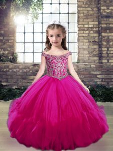 Artistic Sleeveless Lace Up Floor Length Beading Little Girl Pageant Gowns