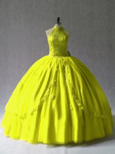 Flirting Yellow Green Sleeveless Appliques Floor Length Quinceanera Gown