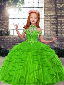 Extravagant High-neck Lace Up Beading and Ruffles Pageant Gowns For Girls Sleeveless