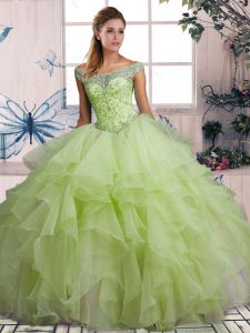 Sexy Yellow Green Off The Shoulder Neckline Beading and Ruffles Sweet 16 Quinceanera Dress Sleeveless Lace Up