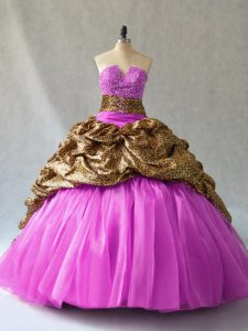 Lilac Sleeveless Brush Train Beading and Pick Ups 15th Birthday Dress