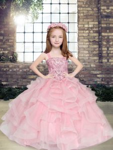 Pink Sleeveless Beading and Ruffles Floor Length Little Girl Pageant Gowns