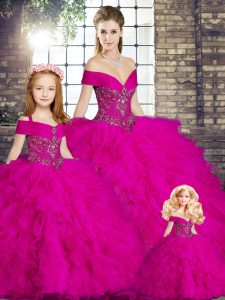 Perfect Tulle Sleeveless Floor Length Vestidos de Quinceanera and Beading and Ruffles