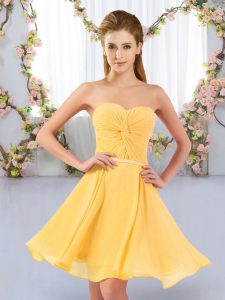 Ruching Court Dresses for Sweet 16 Gold Lace Up Sleeveless Mini Length
