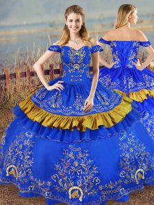 Beauteous Embroidery Sweet 16 Quinceanera Dress Blue Lace Up Sleeveless Floor Length