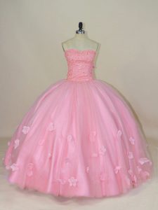 Sweet Ball Gowns Sweet 16 Dress Baby Pink Sweetheart Tulle Sleeveless Floor Length Lace Up