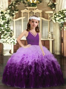 Trendy Floor Length Zipper Pageant Dress for Girls Multi-color for Party and Wedding Party with Ruffles