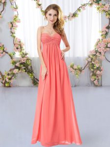 Discount Watermelon Red Dama Dress Wedding Party with Ruching Sweetheart Sleeveless Zipper