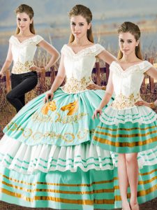 Fabulous Apple Green Sweet 16 Quinceanera Dress Sweet 16 and Quinceanera with Embroidery and Ruffled Layers V-neck Sleeveless Lace Up