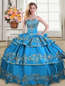 Chic Ball Gowns Sweet 16 Dress Blue Sweetheart Satin and Organza Sleeveless Floor Length Lace Up