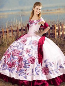 Off The Shoulder Sleeveless Lace Up Quinceanera Gown Fuchsia Satin and Organza