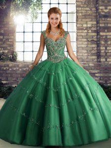 Fantastic Ball Gowns Sweet 16 Dresses Green Straps Tulle Sleeveless Floor Length Lace Up